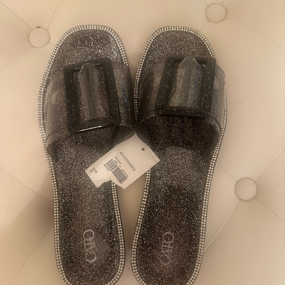 Cato Black Glitter Slide Sandals